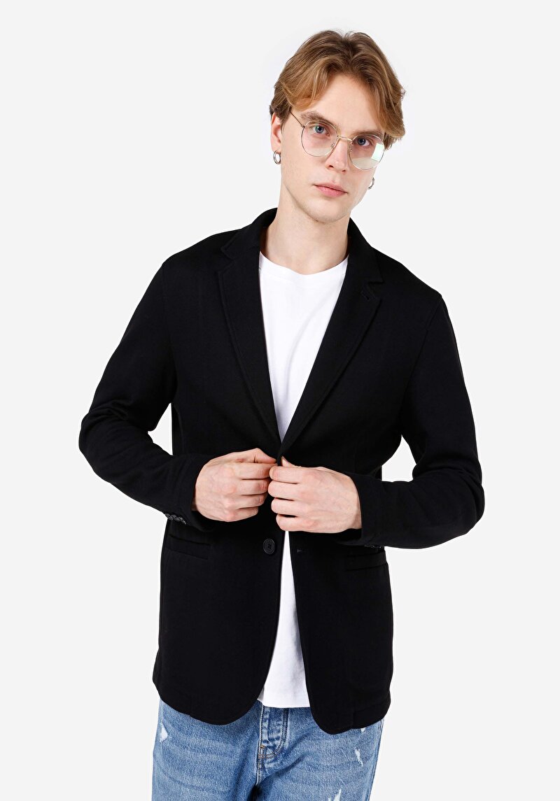 Afișați detalii pentru Jachetă Neagră Pentru Bărbați Slim Fit