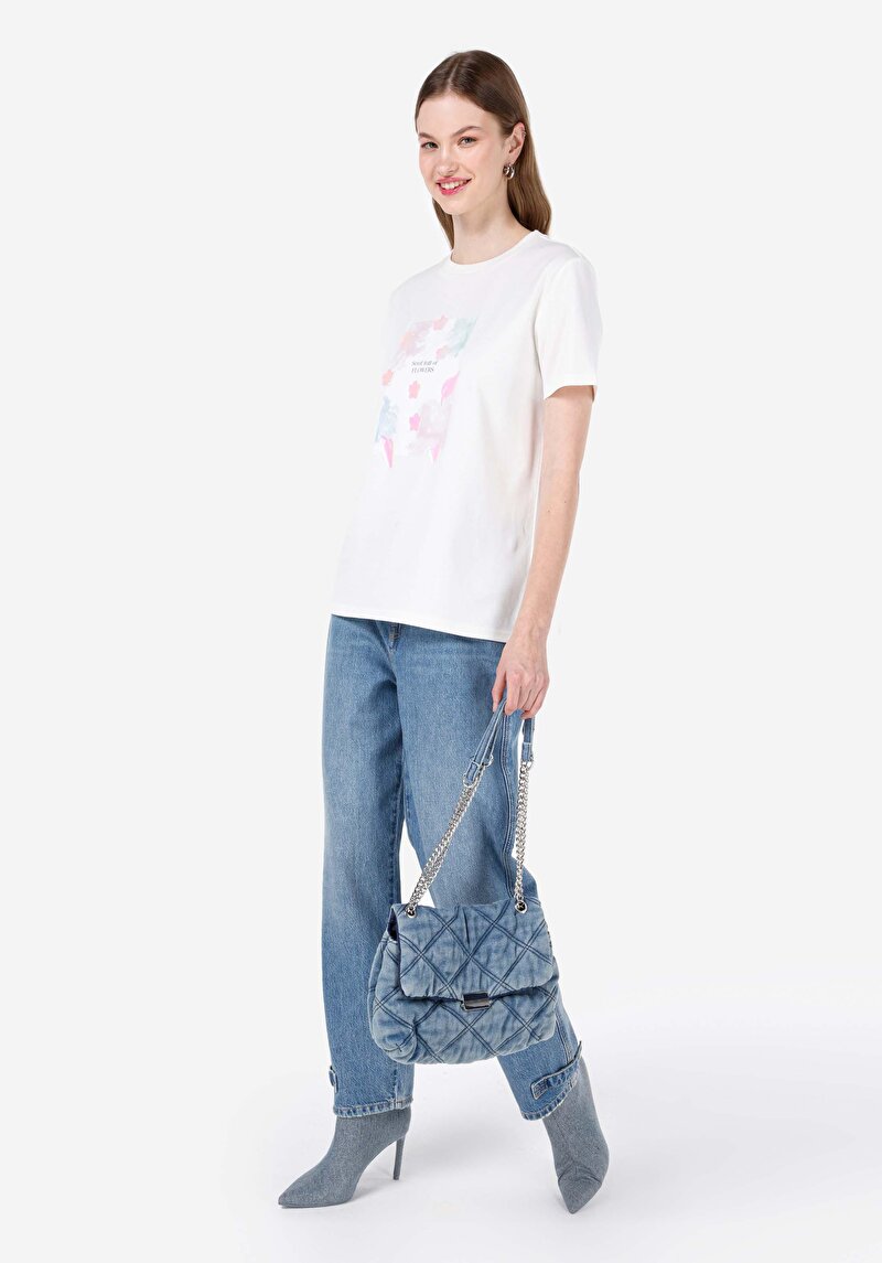 Afișați detalii pentru Regular Fit Round Neck Tricou Pentru Femei Alb Cu Mânecă 3/4