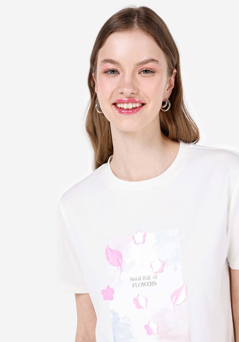 Afișați detalii pentru Regular Fit Round Neck Tricou Pentru Femei Alb Cu Mânecă 3/4