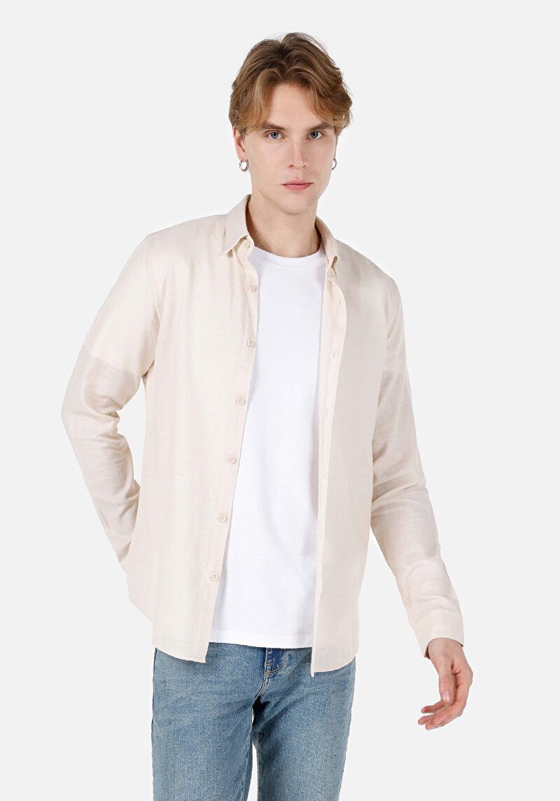 Imagine a Cămașă Slim Fit Cămașă Cu Mânecă Lungă Bej Pentru Bărbați