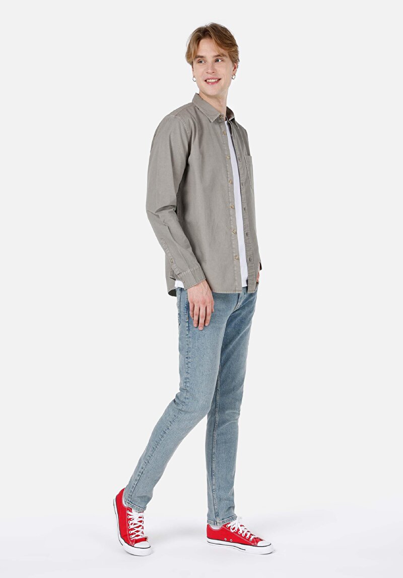 Imagine a Cămașă Slim Fit Cămașă Dreaptă Bărbați Verde Cămașă Cu Manșon Lung