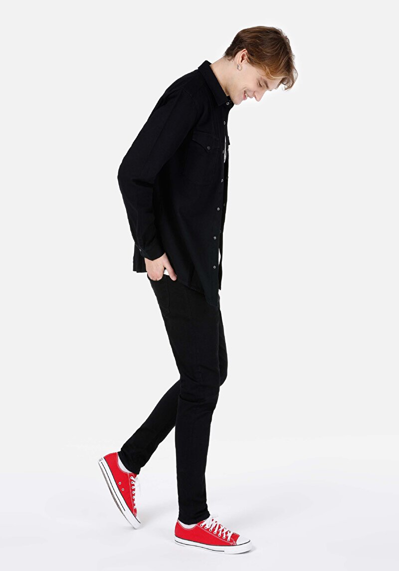 Imagine a Regular Fit Classic Collar Cămașă Albastră Cu Mânecă Lungă Pentru Bărbați