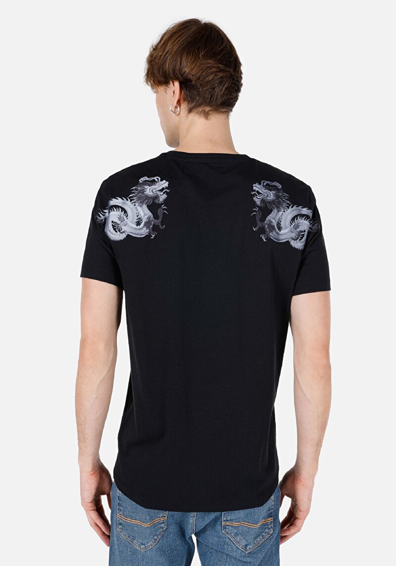 Afișați detalii pentru Tricou Cu Maneca Scurta De Barbati Negru Regular Fit  Cl1066765