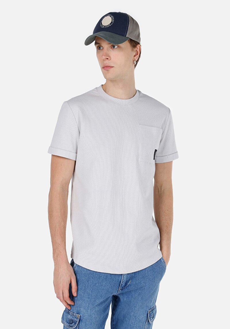 Imagine a Regular Fit Round Neck Bărbați Gri Tricou Cu Mânecă Scurtă