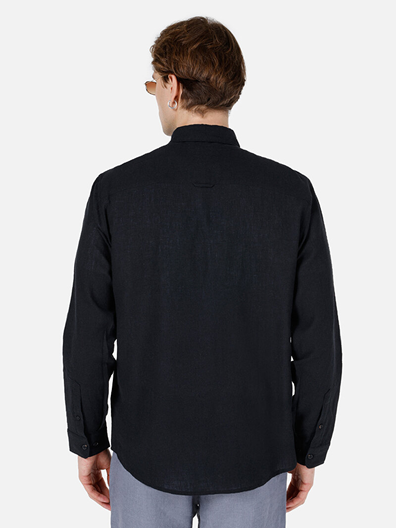 Afișați detalii pentru Cămașă Comfort Fit Neck Drept Bărbați Negru Cămașă Cu Mânecă Lungă