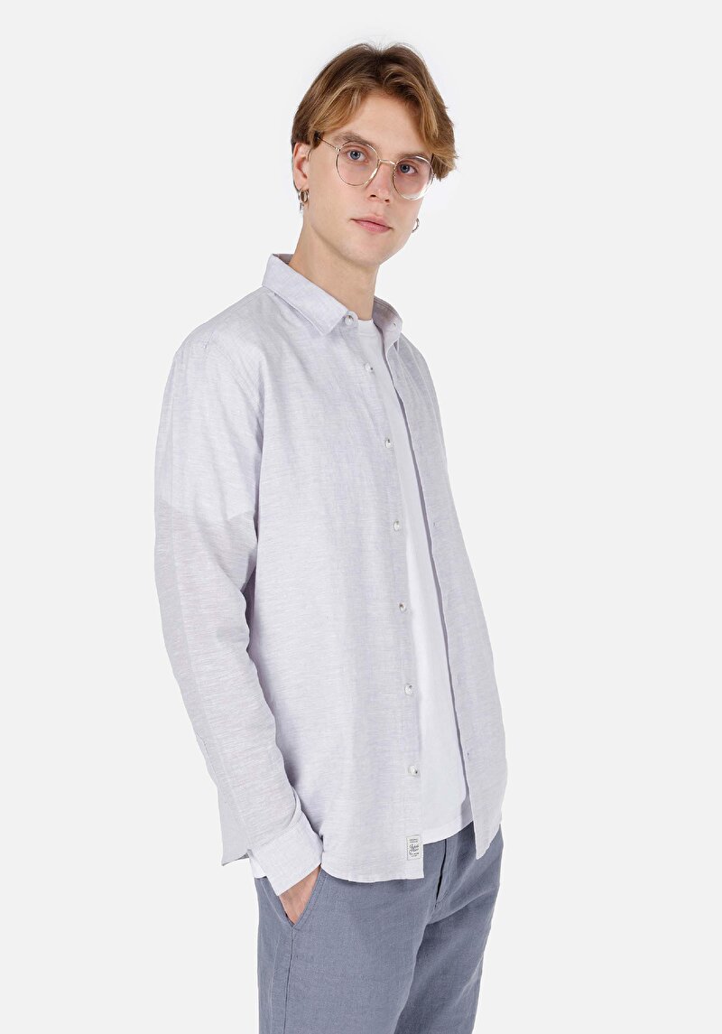 Imagine a Cămașă Comfort Fit Neck Drept Bărbați Gri Cămașă Cu Mânecă Lungă