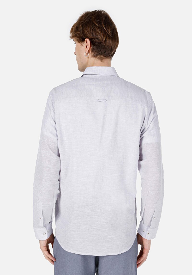 Imagine a Cămașă Comfort Fit Neck Drept Bărbați Gri Cămașă Cu Mânecă Lungă