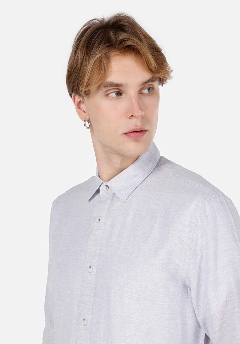 Imagine a Cămașă Comfort Fit Neck Drept Bărbați Gri Cămașă Cu Mânecă Lungă