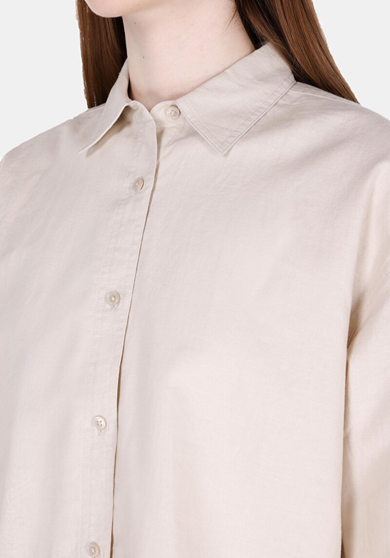 Afișați detalii pentru Cămașă Relaxată Cu Gât Drept Cămașă Cu Mânecă Lungă Bej Pentru Femei