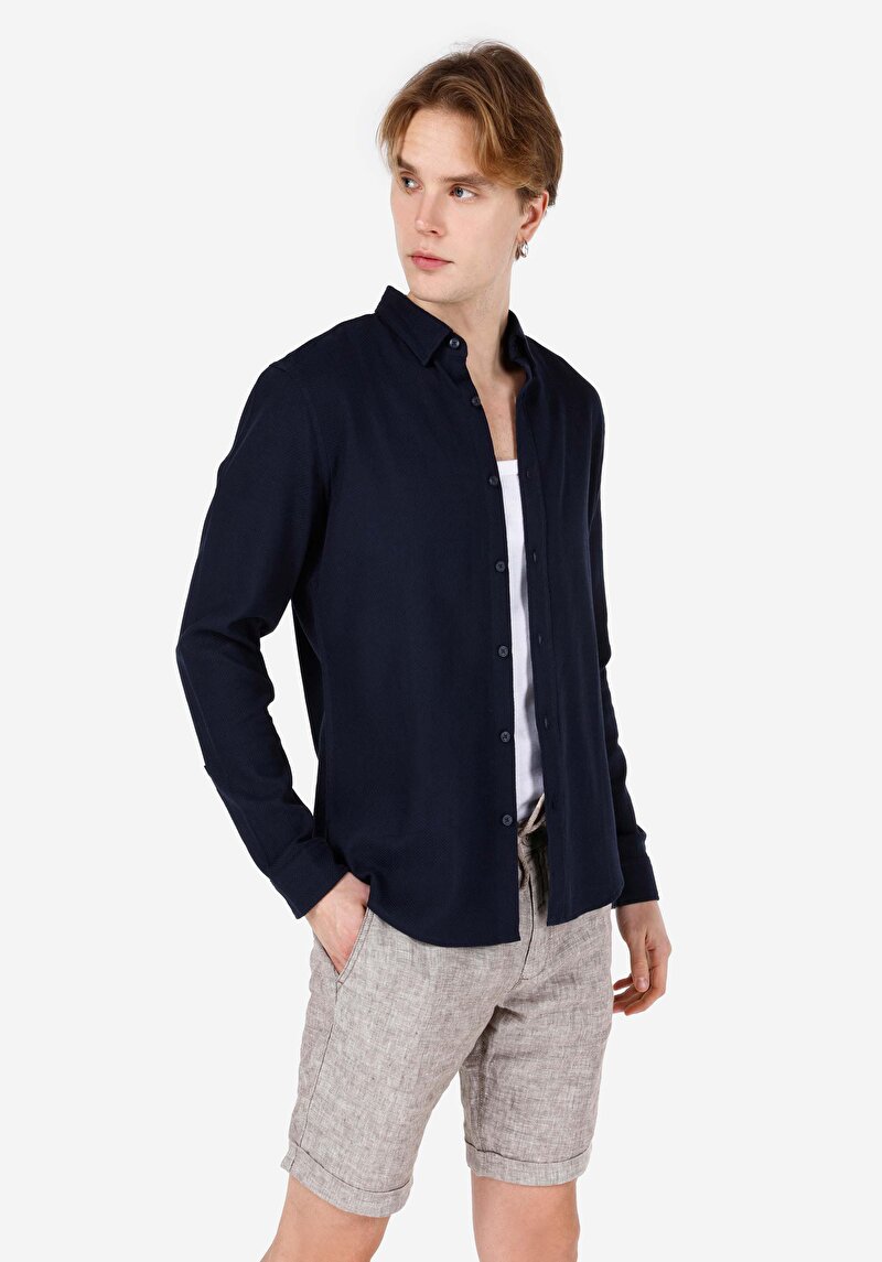 Imagine a Cămașă Slim Fit Cămașă Dreaptă Bărbați Bleumarin Cămașă Cu Manșon Lung