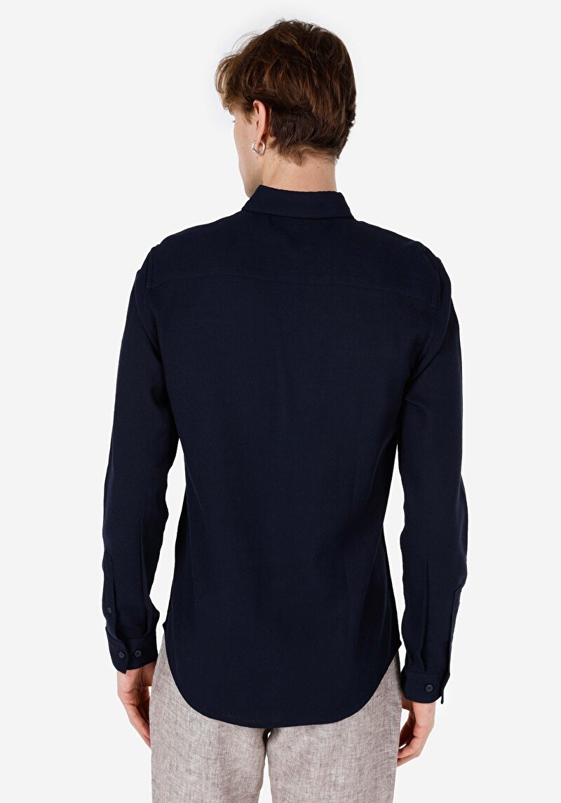 Afișați detalii pentru Cămașă Slim Fit Cămașă Dreaptă Bărbați Bleumarin Cămașă Cu Manșon Lung