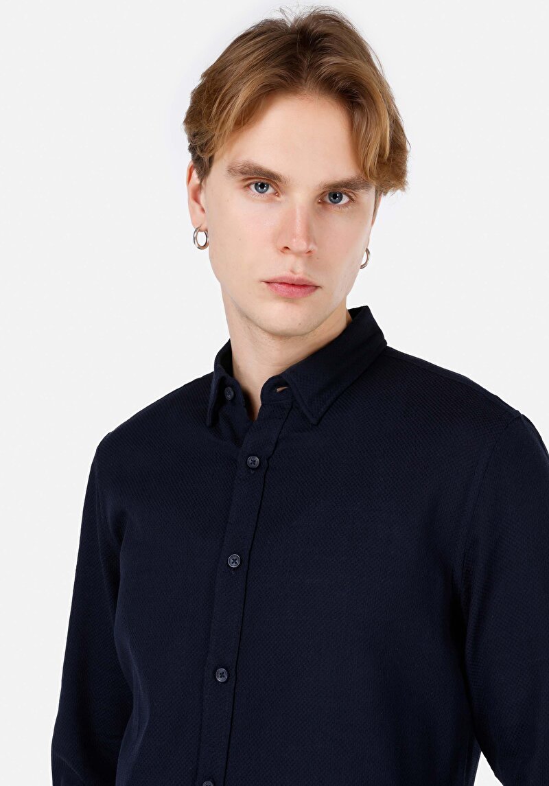 Afișați detalii pentru Cămașă Slim Fit Cămașă Dreaptă Bărbați Bleumarin Cămașă Cu Manșon Lung