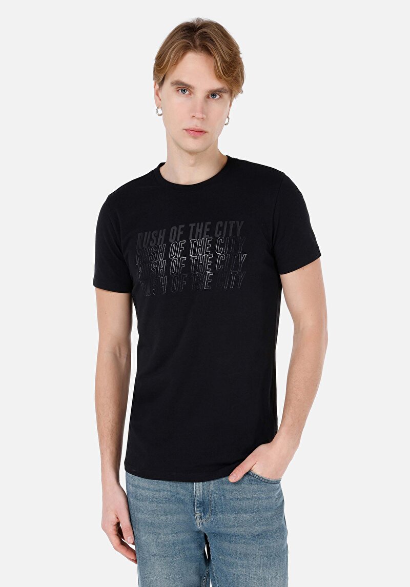 Imagine a Tricou Cu Maneca Scurta De Barbati Negru Slim Fit  Cl1067646