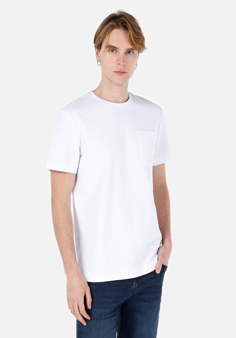 Imagine a Regular Fit Round Neck Drept Bărbați Alb Mânecă Scurtă Tricou