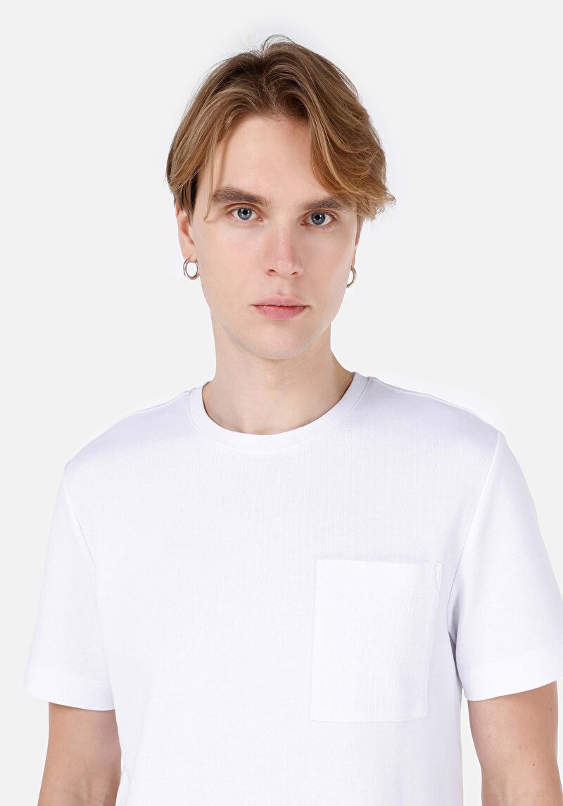 Imagine a Regular Fit Round Neck Drept Bărbați Alb Mânecă Scurtă Tricou