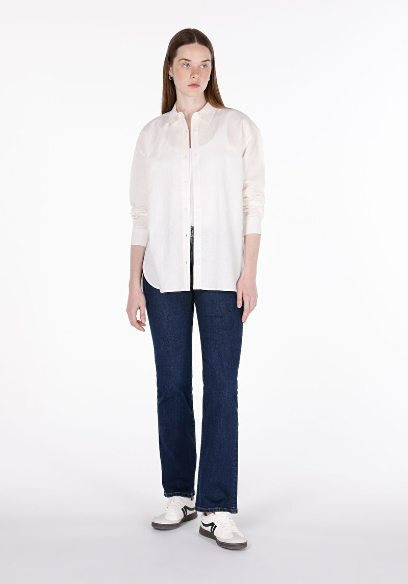 Afișați detalii pentru Cămașă Cu Croială Relaxată Drept Cămașă Albă Cu Mânecă Lungă Pentru Femei