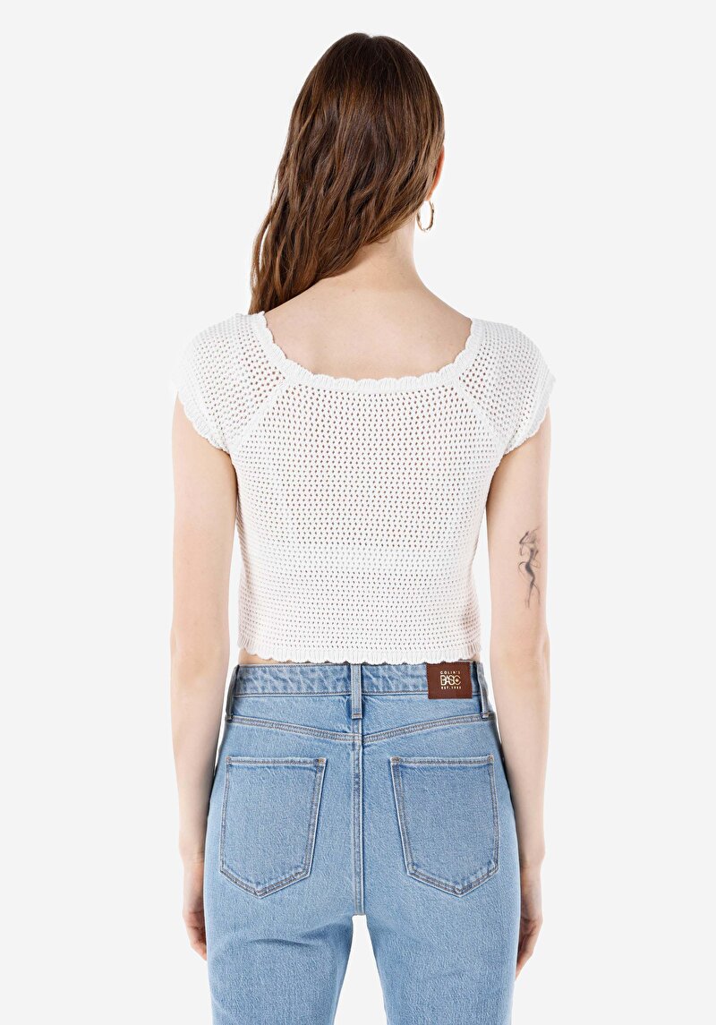 Imagine a Pulover Cu Mâneci Scurte De Dama Alb Slim Fit Cl1068431