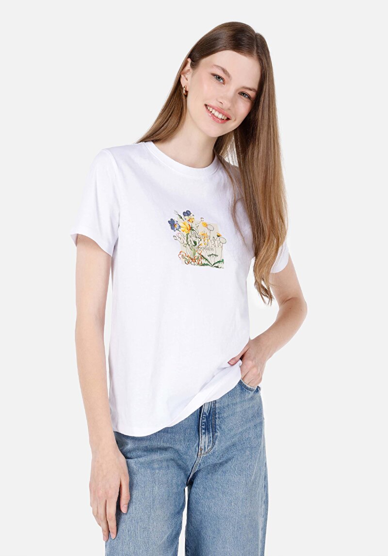 Imagine a Tricou Cu Maneca Scurta De Dama Alb Regular Fit Cl1069142