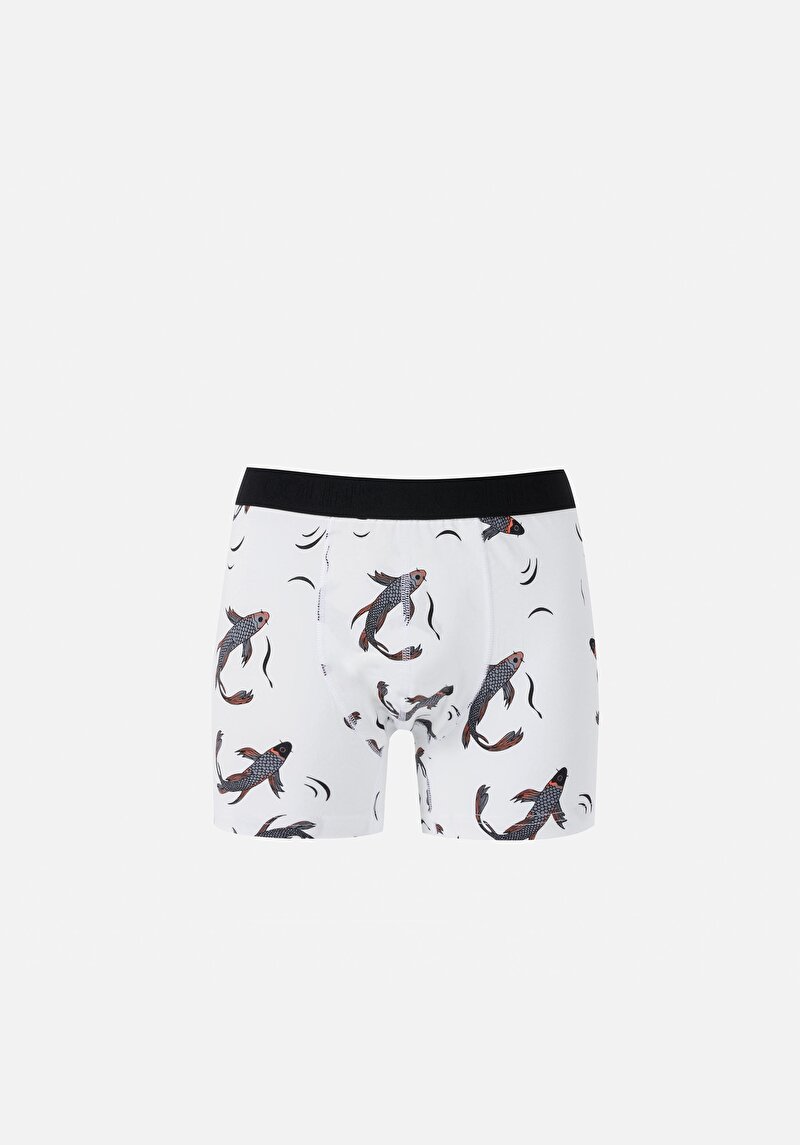 Imagine a Boxer Alb Pentru Bărbați Cu İmprimeu Modern Fit