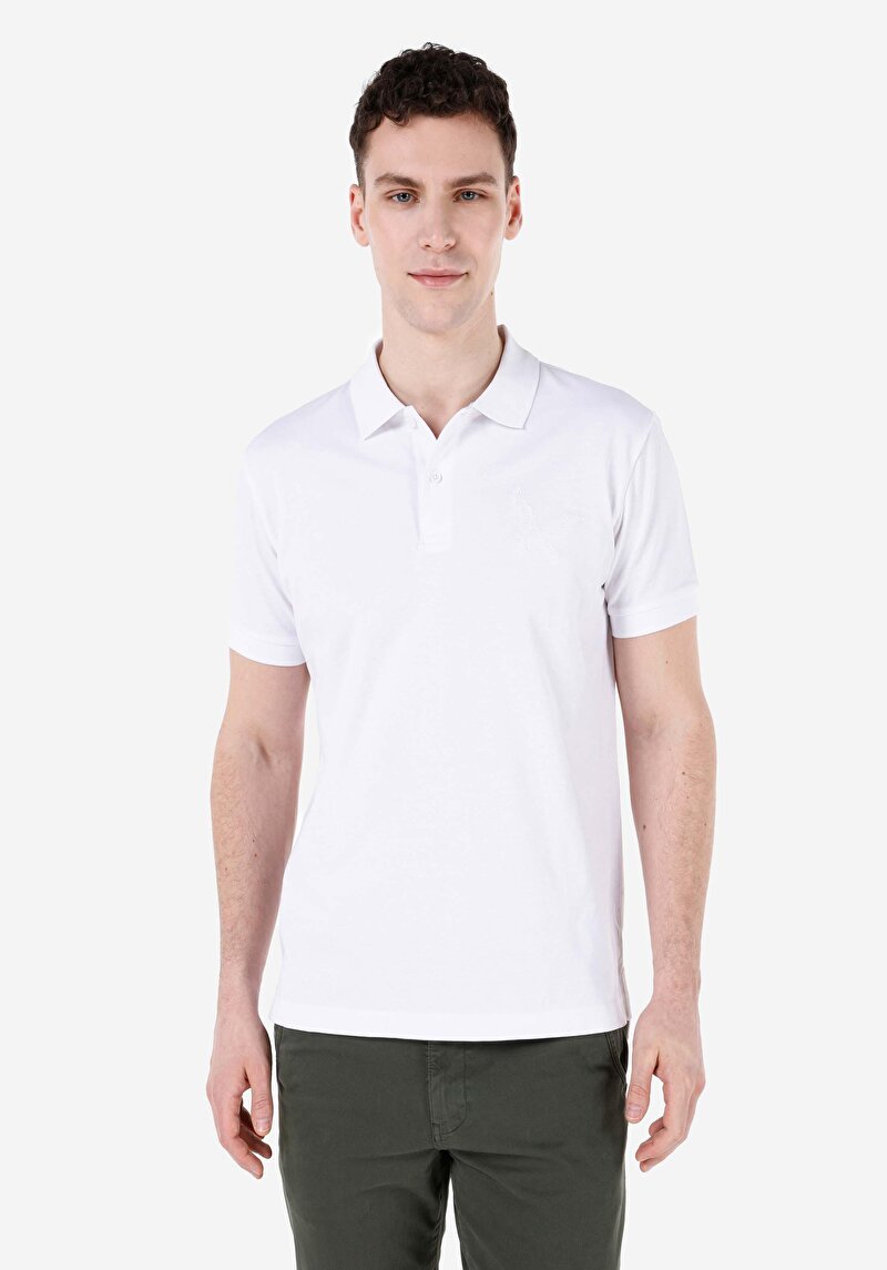 Imagine a Regular Fit Polo Neck Drept Bărbați Alb Tricou Cu Mânecă Scurtă