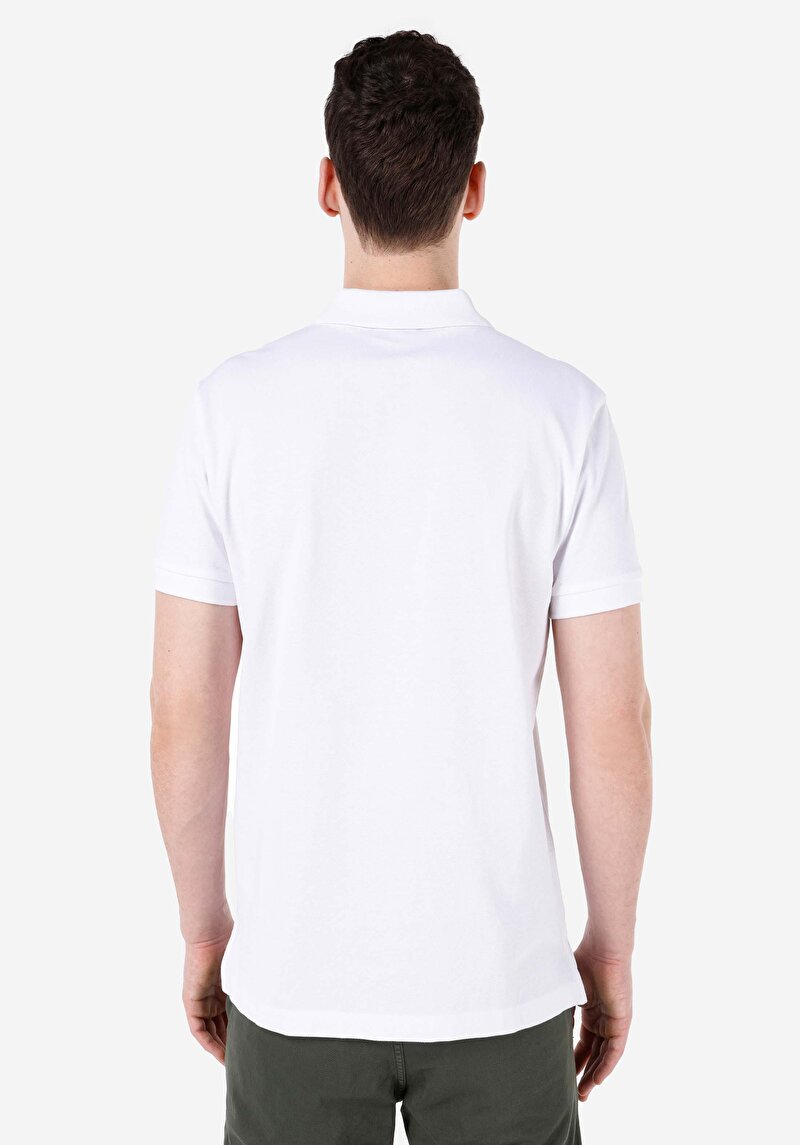 Afișați detalii pentru Regular Fit Polo Neck Drept Bărbați Alb Tricou Cu Mânecă Scurtă