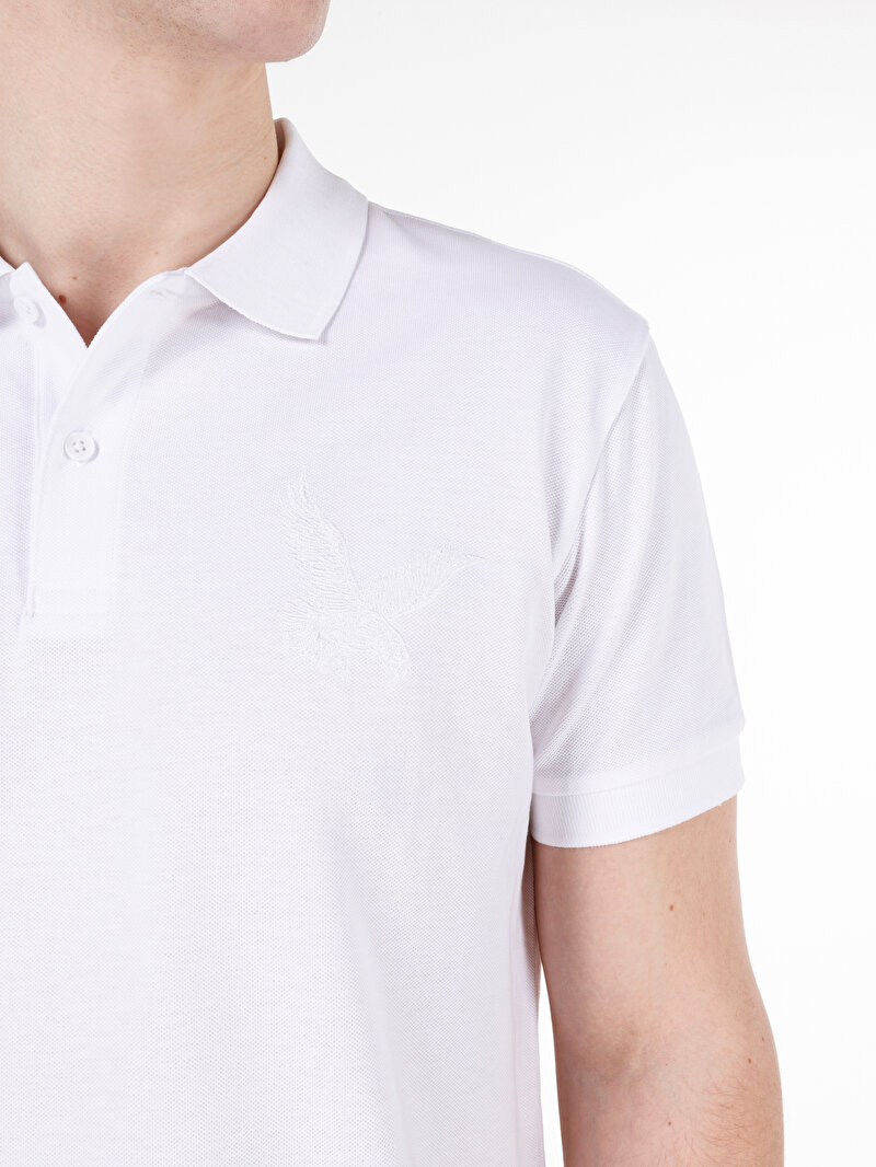 Afișați detalii pentru Regular Fit Polo Neck Drept Bărbați Alb Tricou Cu Mânecă Scurtă