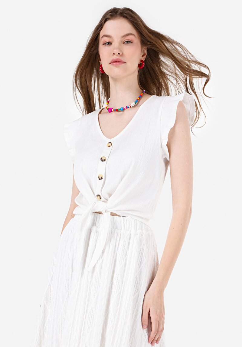 Imagine a Tricou Cu Maneca Scurta De Dama Alb Regular Fit  Cl1069154