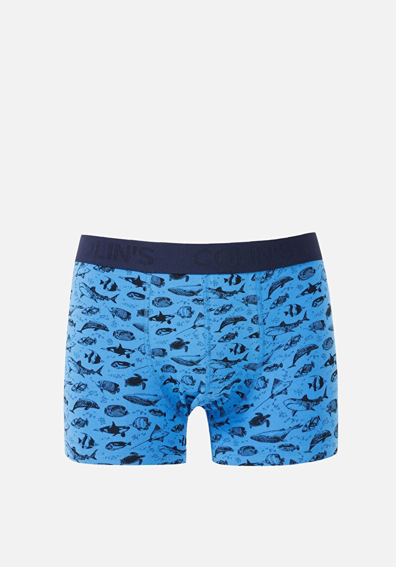 Imagine a Boxer Albastru Pentru Bărbați Cu İmprimeu Modern Fit