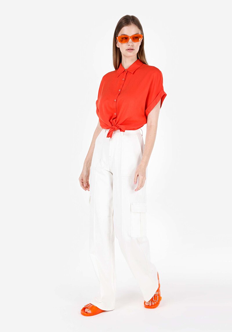 Afișați detalii pentru Cargo Fit Rising Waist Shrinking Leg Blugi Albi Pentru Femei