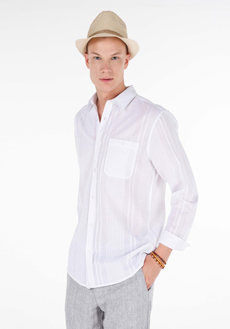 Imagine a Cămașă Cu Dungi Pentru Bărbați Cămașă Albă Cu Mânecă Lungă Pentru Bărbați