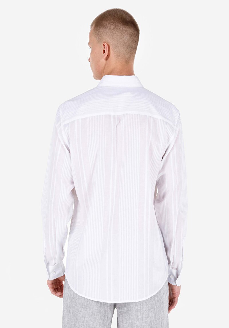 Afișați detalii pentru Cămașă Cu Dungi Pentru Bărbați Cămașă Albă Cu Mânecă Lungă Pentru Bărbați