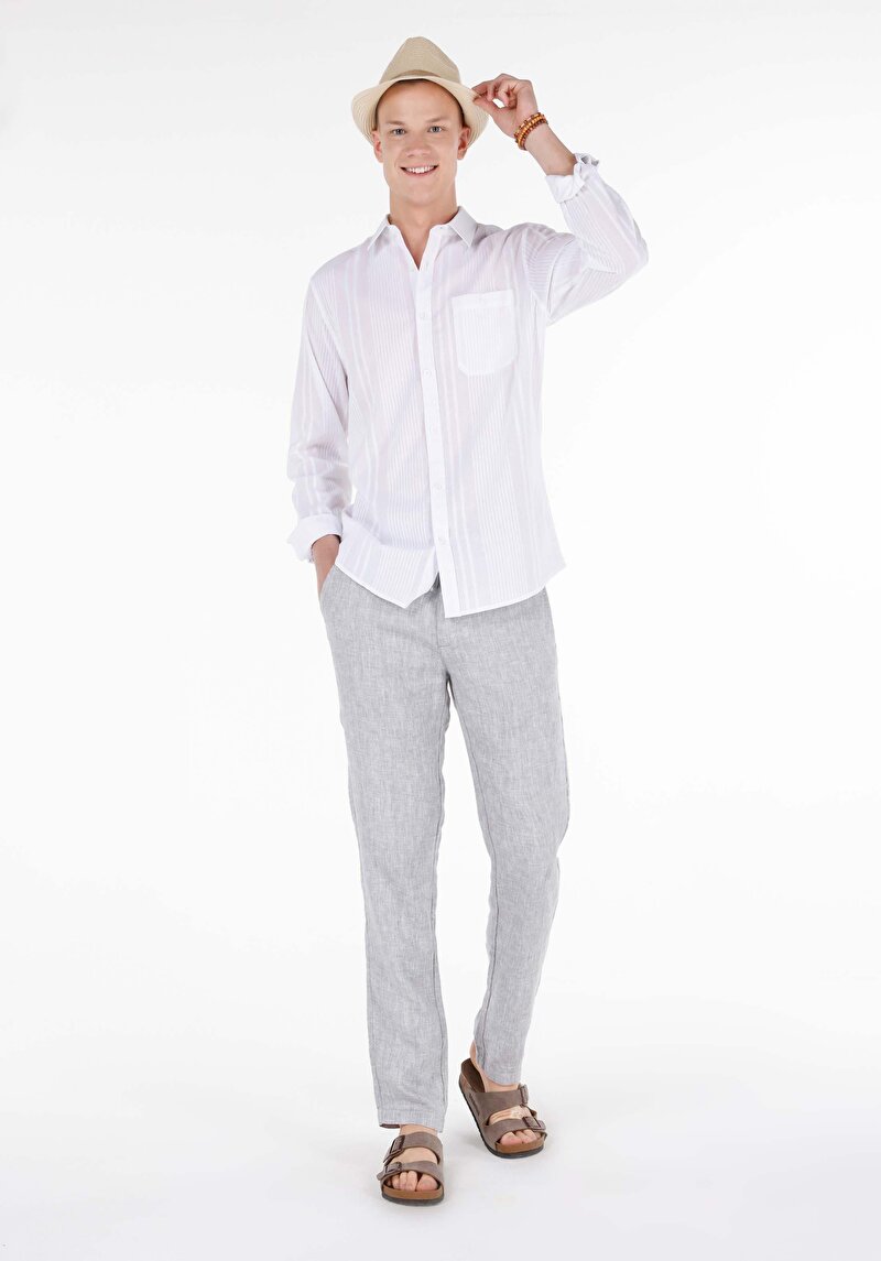 Afișați detalii pentru Cămașă Cu Dungi Pentru Bărbați Cămașă Albă Cu Mânecă Lungă Pentru Bărbați