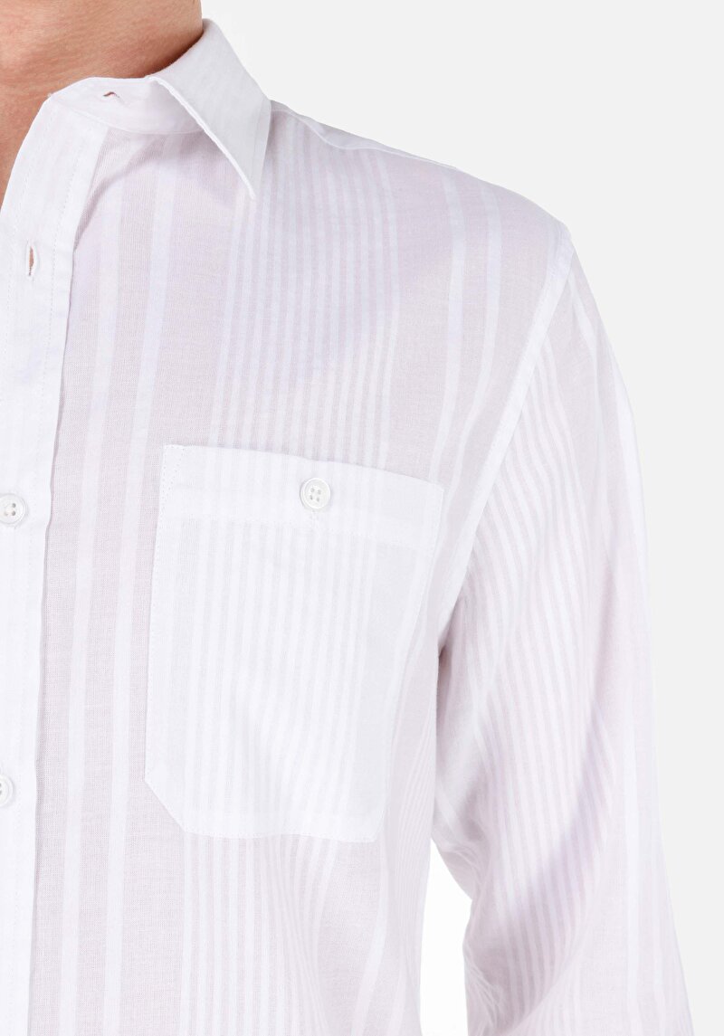 Afișați detalii pentru Cămașă Cu Dungi Pentru Bărbați Cămașă Albă Cu Mânecă Lungă Pentru Bărbați