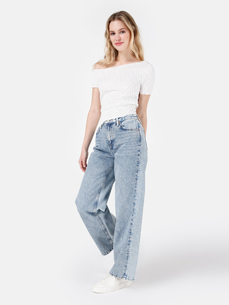 Imagine a Regular Fit Talie Înaltă Picior Larg Blugi Din Denim Pentru Femei