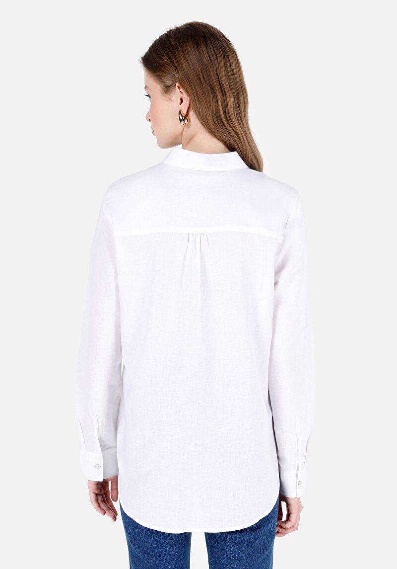 Afișați detalii pentru Regular Fit Cămașă Decolteu Drept Cămașă Albă Cu Mânecă Lungă Pentru Femei