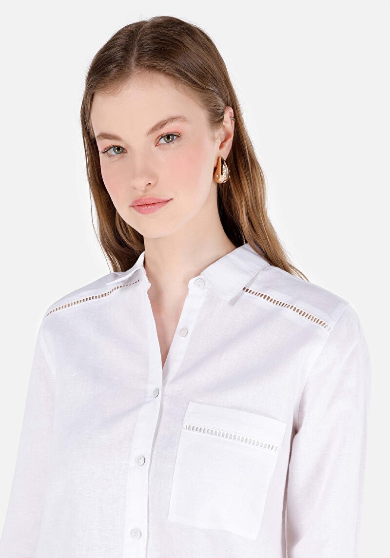 Afișați detalii pentru Regular Fit Cămașă Decolteu Drept Cămașă Albă Cu Mânecă Lungă Pentru Femei