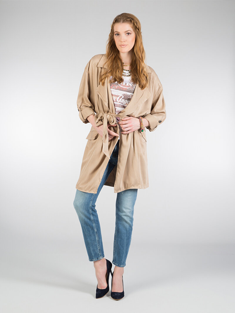 Afișați detalii pentru Trench De Dama Bej Slim Fit