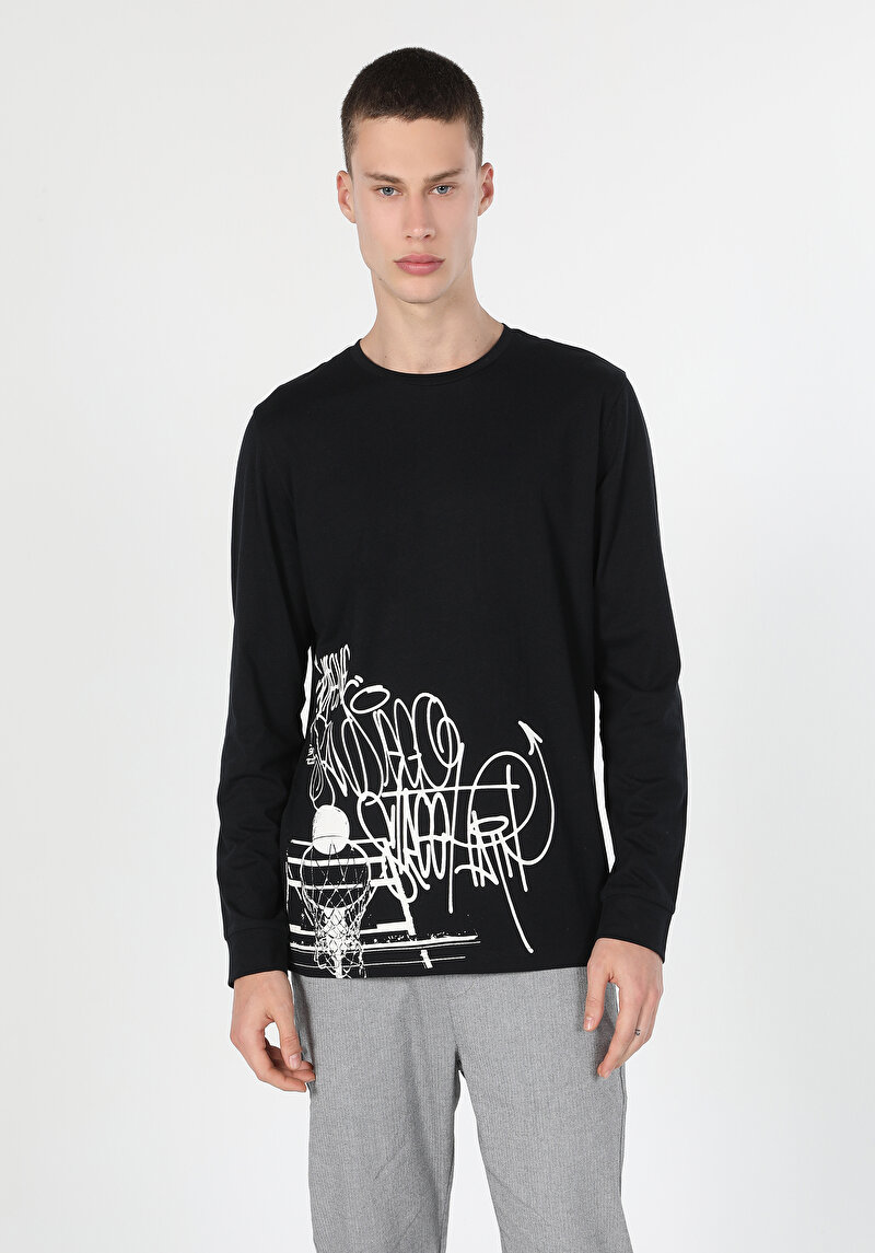 Afișați detalii pentru Tricou Cu Maneca Lunga De Barbati Negru Regular Fit  Cl1059596