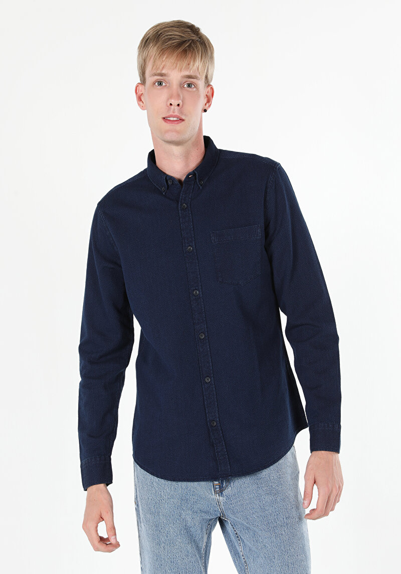 Afișați detalii pentru Camasa Cu Maneca Lunga De Barbati Albastru Slim Fit  Cl1061346