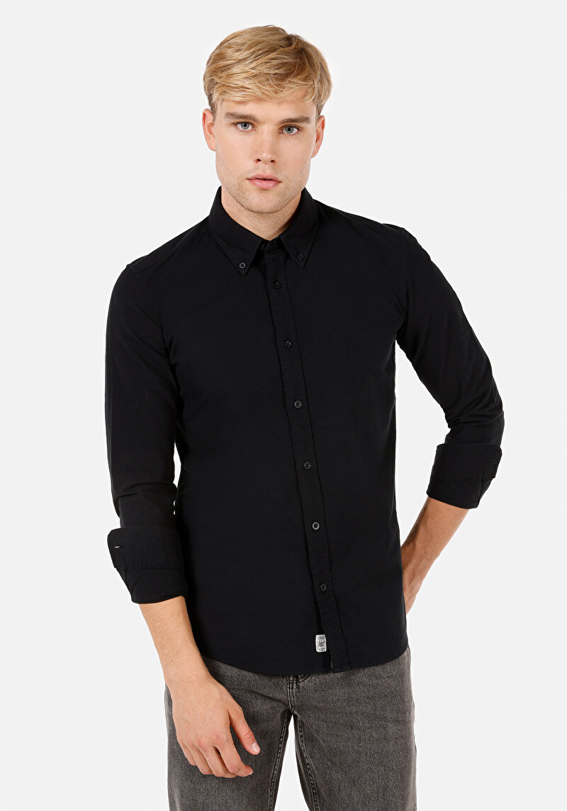 Imagine a Cămașă Slim Fit Cămașă Cu Mânecă Lungă Neagră Pentru Bărbați