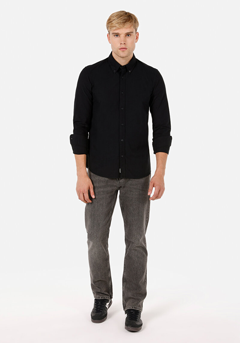 Imagine a Cămașă Slim Fit Cămașă Cu Mânecă Lungă Neagră Pentru Bărbați