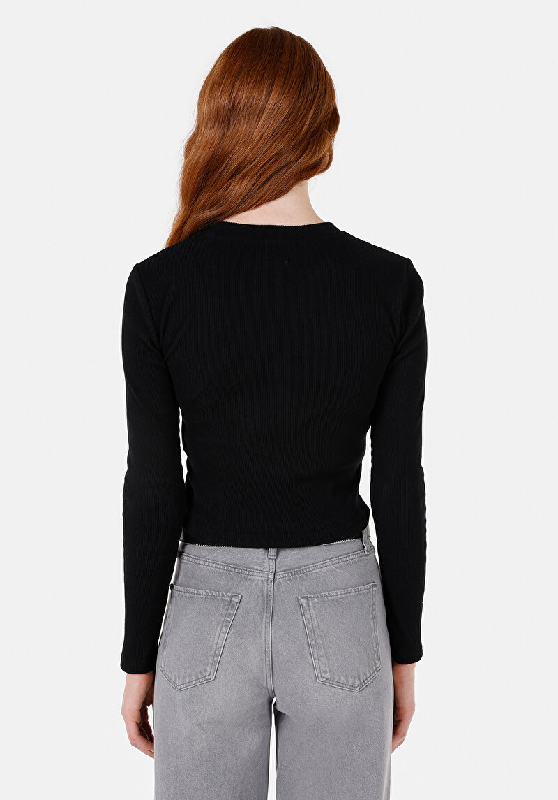 Imagine a Bluza Cu Maneca Lunga De Dama Negru Slim Fit Cl1072150