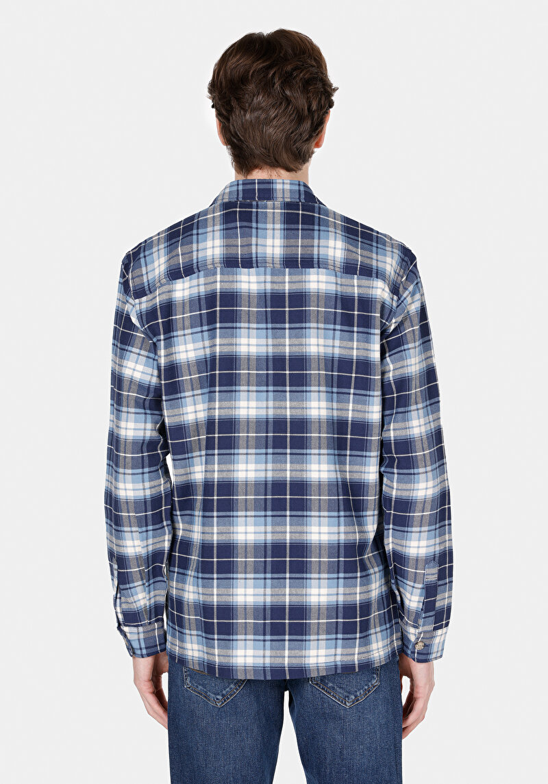 Afișați detalii pentru Cămașă Cu Gât În Carouri Cămașă Albastră Cu Mânecă Lungă Pentru Bărbați