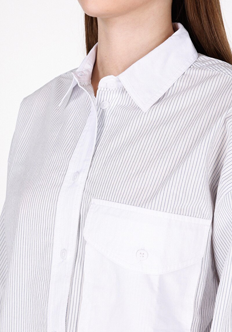 Afișați detalii pentru Cămașă Cu Dungi Cămașă Albastră Cu Mânecă Lungă Pentru Femei