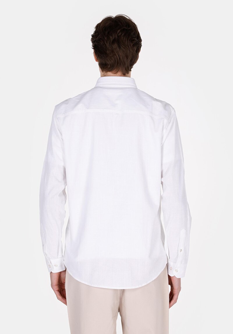 Afișați detalii pentru Cămașă Regular Fit Gât Drept Bărbați Alb Cămașă Cu Manșon Lung