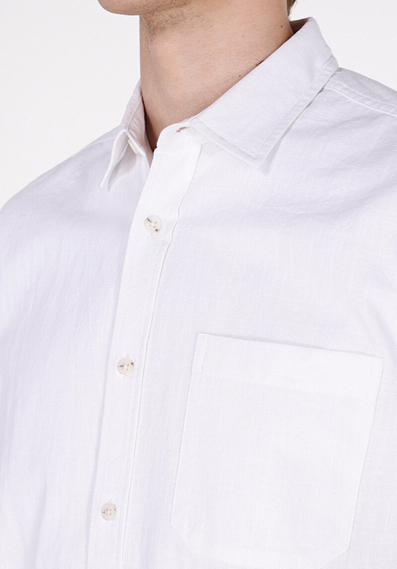 Imagine a Cămașă Regular Fit Gât Drept Bărbați Alb Cămașă Cu Manșon Lung