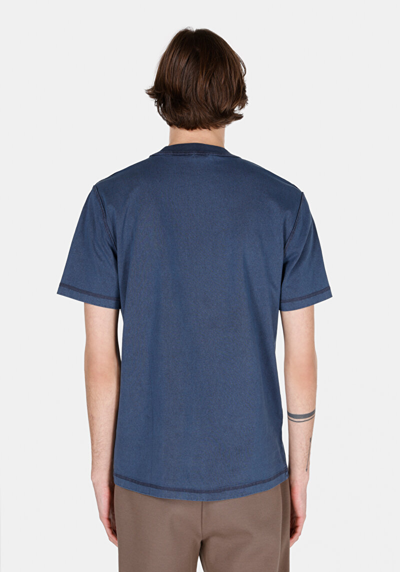 Afișați detalii pentru Comfort Fit Round Neck Drept Bărbați Albastru Tricou Cu Mânecă Scurtă