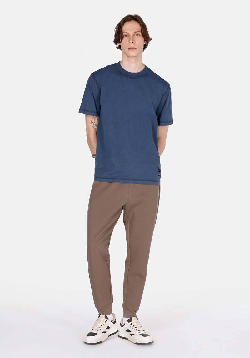 Afișați detalii pentru Comfort Fit Round Neck Drept Bărbați Albastru Tricou Cu Mânecă Scurtă