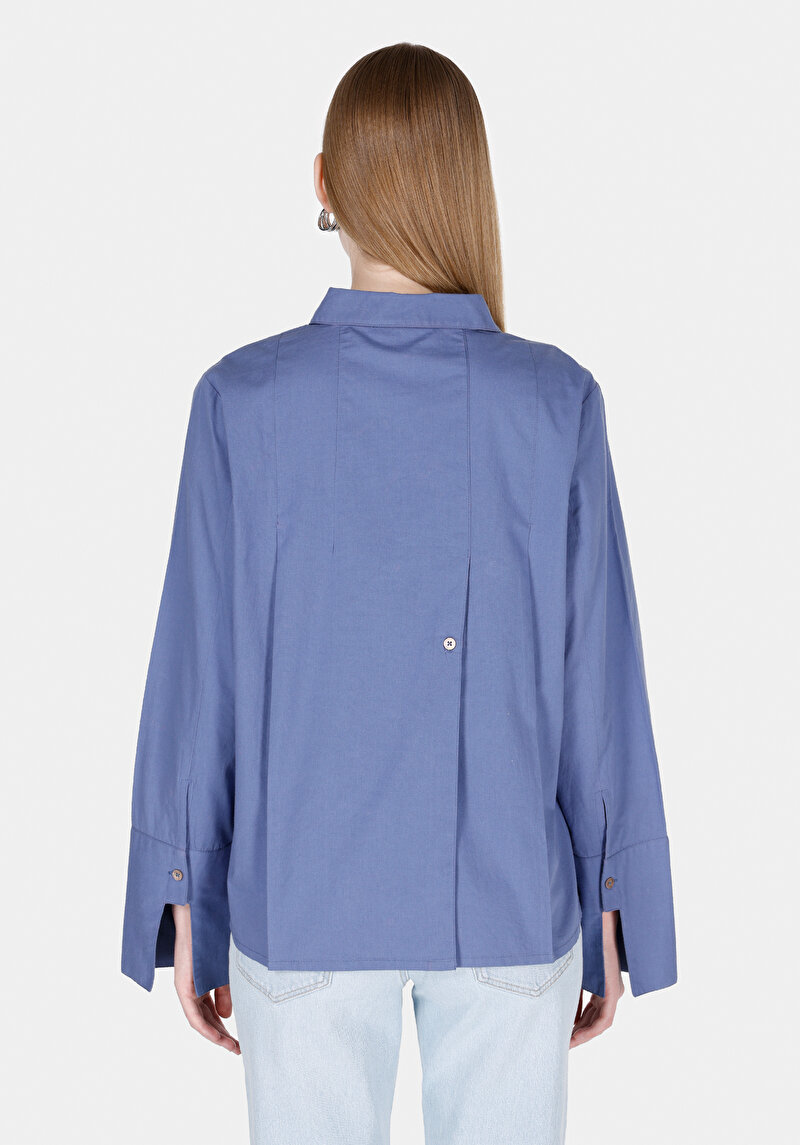 Imagine a Regular Fit Cămașă Decolteu Drept Cămașă Albastră Manșon Lung Pentru Femei