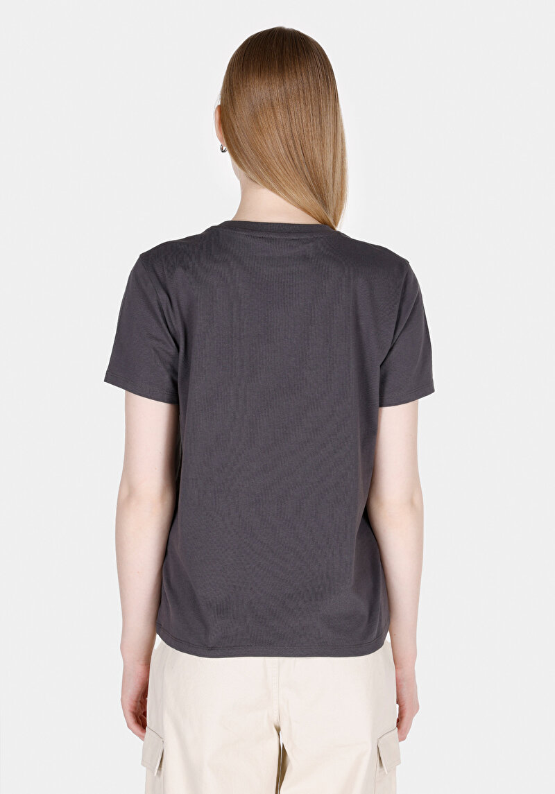 Imagine a Regular Fit Rotund Neck Imprimat Tricou Antracit Manșon Scurt Pentru Femei